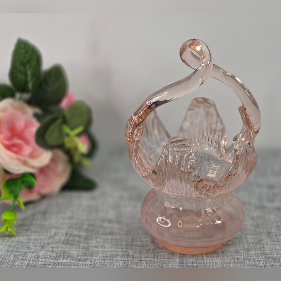 unmarked Other - Vintage Art Glass Bonbonniere Basket Dish Pink Cloud 7" Tall